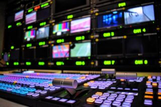 Equipment in outside broadcasting van. Equipment in outside broadcasting van.