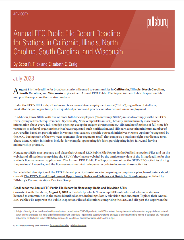 Pillsbury Advisory EEO Pg1 Pillsbury Advisory EEO Pg1